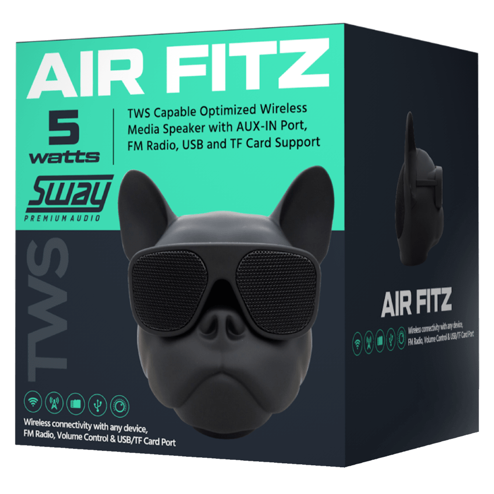 Sway Air Fitz Bluetooth Desktop Media Speaker - Black French Bulldog Design